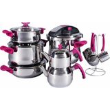 Porland Luxory Pembe 16 Parça Çelik Tencere Takımı - 24 cm