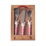 Porland Mini Rabbit Pembe Çocuk 3 Parça Çatal Kaşık Bıçak Takımı
