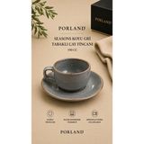 Porland Seaons / Alumilite Tabaklı Çay Fincanı Seti / Çay Saati Takımı 1 Kişilik - 190 cc - Koyu Gri