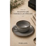 Porland Seaons / Alumilite Tabaklı Çay Fincanı Seti / Çay Saati Takımı 1 Kişilik - 250 cc - Koyu Gri