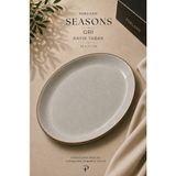 Porland Seasons Gri Kayık Tabak 35X27 cm Porselen Oval Sunum Tabağı Servis Tabağı - 1 Adet