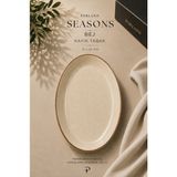 Porland Seasons Kayık Tabak 31X24 cm Porselen Oval Sunum Tabağı Servis Tabağı Yemek Servisi - 1 Adet - Bej