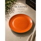 Porland Seasons Turkuaz/turuncu Düz Tabak 28 cm Porselen Servis Tabağı Yemek Tabağı - 1 Adet