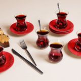 Porland Suzanne Seasons Kırmızı 12 Parça 6 Kişilik Çay Takımı