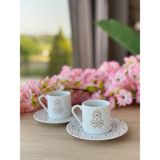 Porland Tamina Desen4 4 Parça 2 Kişilik Kahve Fincanı 90CC - Açık Kahverengi - 90 ml
