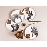 Porland Wild Life 20CM Altın/Platin Desenli 4 Kişilik Pasta Takımı Şık Porselen Set