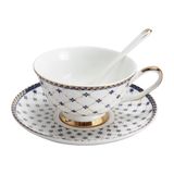 Porlien Kraliyet Mavisi Yıldız-Gece Porselen 7oz Çay Fincanı ve Tabağı Seti 15,24 cm Kahve Kaşığı ile