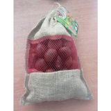 Porpora Shop Jüt Çuval, Organik Ceviz Çuvalı, Jüt Fındık Çuvalı, Jüt Kestane Çuvalı, 21 Cm-22 Cm, 1 kg Ürün Taşır, 10 Adet, Kırmızı ve Sarı Fileli - Naturel
