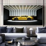 Porsche 911 Sarı Spor Araba Kanvası, Motivasyon Ofis Dekoru, Araba Posteri, Hediye İçin Büyük Boy