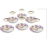 Porselen 5inch Çay Tabağı ve Çay Bardağı Bone Çay Seti 6'lı 12 Parça Set