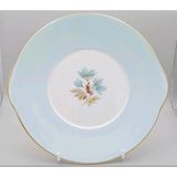 Porselen Antika Servis Tabağı, Mavi Kenarlı, Çiçek Desenli, Altın Yaldızlı 25 cm