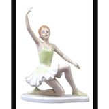 Porselen Balerin Biblo, Yeşil-Beyaz, 13,5x7,5x18 cm