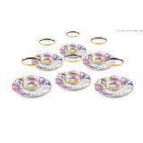 Porselen Çay Seti, 6 Kişilik, Çiçek Desenli, Altın Yaldızlı, 12 Parça, 5 cm Tabak