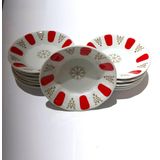 Porselen Çay Tabağı Seti, 12 Parça, Beyaz ve Kırmızı Desenli