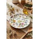 Porselen Çiçek Desenli Pasta Tabağı 20 cm, Modern Sunum Servis Tabağı, Renkli Bahar Temalı Tabak