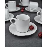 Porselen Kahve Fincan Takımı 2 Kişilik 90 ml -Gümüş Kahve Fincan Silver 4 Parça