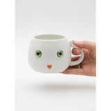 Porselen Kedili Kupa Bardak 7,5 * 13 Cm (BEYAZ)