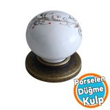 Porselen Kulp Cicekli Dugme Mobilya Mutfak Dolabi Cekmece Dolap Kulplari Kapak Kulpu Kulbu