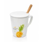 Porselen Kupa Bardak Mug Hediyelik Ürün Beyaz Tekli Kapaklı Metal Kaşıklı