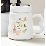 Porselen Kupa Love Üstü Ayna Kapaklı Kelebekli Beyaz 1 Adet