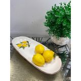 Porselen Limon Desenli Kayık Tabak 36 CM | Oval Form, Beyaz Zemin, Parlak Sır Kaplama, Dekoratif Kullanım, El Yapımı Desen