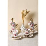 Porselen Rose Garden 6 Kişilik Kahve Fincanı - Renkli - 96 ml