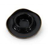 Porselen Siyah Gold Yaldızlı Mumluk, Yuvarlak, Parlak, Modern Stil, Çap 12cm Yükseklik 4cm, 1 Adet, (MUM DAHİL DEĞİLDİR)