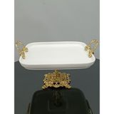Porselen Sunum Tabağı Gold Ayaklı ve Kulplu - 22 x 11 cm