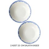porselenden Antique Baby Blue 2li 23 Cm Premium Porselen Büyük Boy Salata Kasesi Sunum Servis Seti Mavi Çiçekli