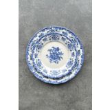 porselenden Antique Baby Blue 6 kişilik 19 cm Özel Tasarım Premium Porselen Pasta Tabağı Takımı Mavi Çiçek Desen