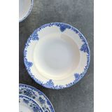 porselenden Antique Baby Blue 6 kişilik 21 cm Özel Tasarım Premium Porselen Çukur Yemek Tabağı Takımı Mavi