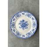 porselenden Antique Baby Blue 6 kişilik 25 cm Özel Tasarım Premium Porselen Servis Tabağı Takımı Mavi Çiçekli