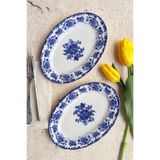 porselenden Antique Deep Azul 2li 25 Cm Premium Porselen Orta Boy Kayık Sunum Servis Seti Lacivert çiçek desenli