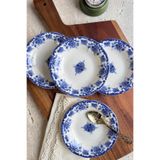 porselenden Antique Deep Azul 4'lü Porselen Reçellik / Çerezlik Kase Mavi Çiçek Desenli 4 parça