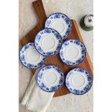 porselenden Antique deep azul 6 kişilik 11 cm 6’lı Premium Porselen Çay Tabağı Takımı Mavi Lacivert Çiçek desen