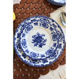 porselenden Antique Deep Azul 6 kişilik 19 cm Özel Tasarım Premium Porselen Pasta Tabağı Takımı Çiçek Desenli