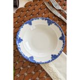 porselenden Antique Deep Azul 6 kişilik 21 cm Özel Tasarım Premium Porselen Çukur Yemek Tabağı Mavi Çiçek Desen