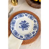 porselenden Antique Deep Azul 6 kişilik 25 cm Özel Tasarım Premium Porselen Servis Tabağı Lacivert Çiçek Desenli