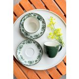 porselenden Antique Green 2 Kişilik 4 Parça Porselen Kahve Fincanı Takımı 90 cc Yeşil Çiçek Desenli