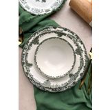 porselenden Antique Green 24 Parça 6 Kişilik Premium Porselen Yemek Takımı Yeşil Çiçek Desenli