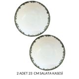 porselenden Antique Green 2li 23 Cm Premium Porselen Büyük Boy Salata Kasesi Sunum Servis Seti Yeşil Çiçekli