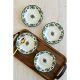 porselenden Antique Green 4'lü Porselen Reçellik / Çerezlik Kase Yeşil Çiçek Desenli 4 parça