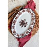 porselenden Antique Rose 2li 30 Cm Premium Porselen Büyük Boy Kayık Sunum Servis Seti Bordo Çiçek Desenli