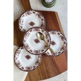 porselenden Antique Rose 4'lü Porselen Reçellik / Çerezlik Kase Bordo Kahve Çiçek Desenli 4 parça
