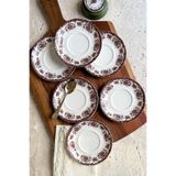 porselenden Antique rose 6 kişilik 11 cm 6’lı Premium Porselen Çay Tabağı Takımı Bordo Çiçek Desenli