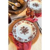 porselenden Antique Rose 6 kişilik 25 cm Özel Tasarım Premium Porselen Servis Tabağı Takımı Bordo Çiçek Desenli