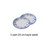 porselenden Blue Dream 2'li 20 Cm Küçük Boy Porselen Mavi Klasik Kahvaltılık Kayık Tabak Servis Seti (2 ADET)