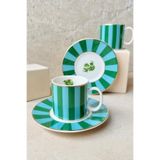 porselenden Candy Green Premium Porselen 4 Parça 2 Kişilik Kahve Fincanı Takımı 90 ml Love Yeşil