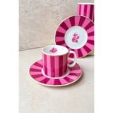 porselenden Candy Pink Premium Porselen 4 Parça 2 Kişilik Kahve Fincanı Takımı 90 ml Love Kırmızı-Pembe