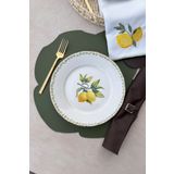porselenden Green Garden Mat Altın Yaldızlı 25 Cm 6 Kişilik Gold Limon Desenli Porselen Servis Tabağı Takımı